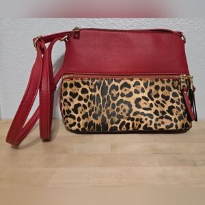 Cross Body Red And Leapord Print Purse